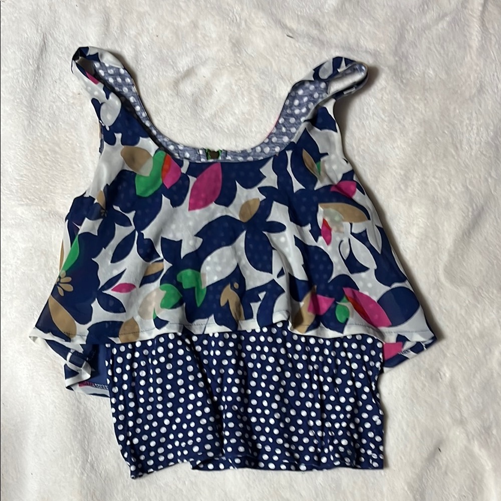 Meadow Rue Anthropologie Blue & White Floral Print Tank Top, Size XS